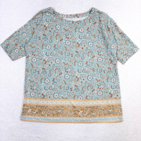 J Jill Tops - J Jill Luxe Supima Elbow Sleeve Tee Blue Floral Print Tencel Modal Medium